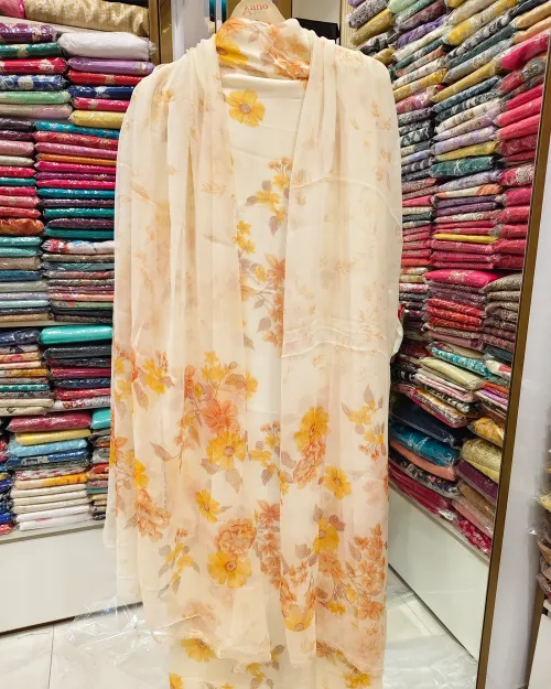 Yellow Color Chiffon Unstitched Suit Set