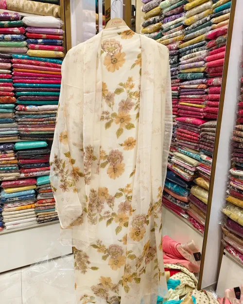 Light Green Colour Chiffon Unstitched Suit Set