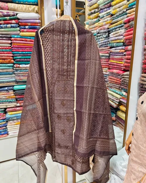 Dark Wine Cotton Unstitched Suit Set