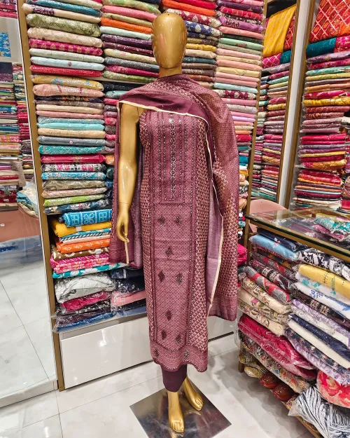 Maroon Colour Cotton Unstitched Suit Set