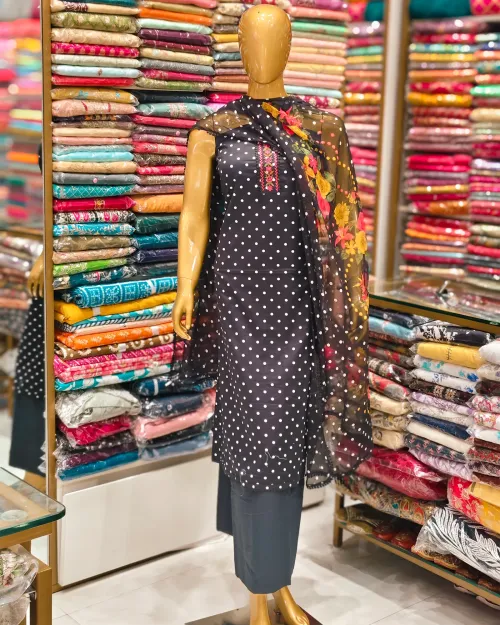 Black Colour Muslin Unstitched Suit Set