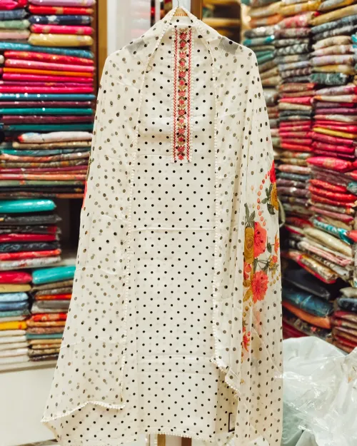 White Color Muslin Unstitched Suit Set