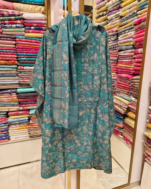 Teal Blue Muslin Unstitched Suit Set