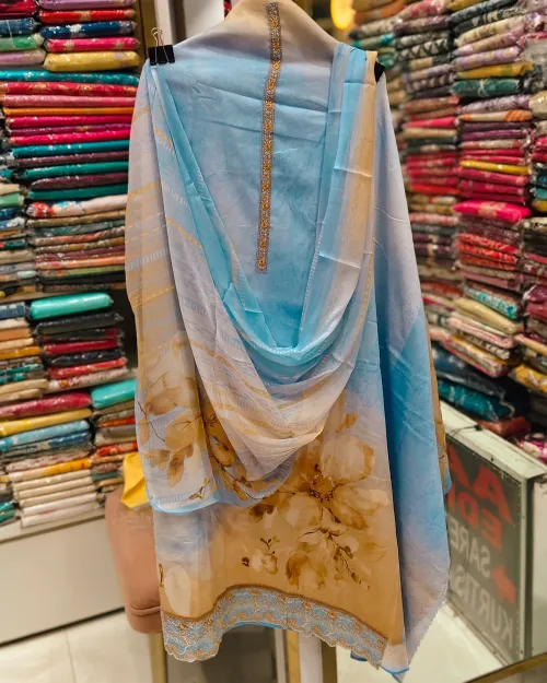 Ice Blue Colour Muslin Unstitched Suit Set