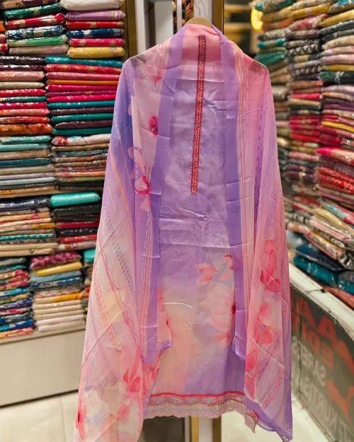 Lavender Muslin Unstitched Suit Set