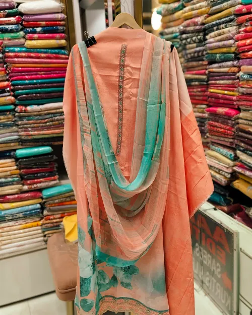 Peach Muslin Unstitched Suit Set