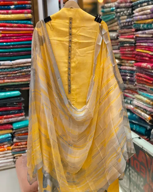 Yellow Muslin Unstitched Suit Set