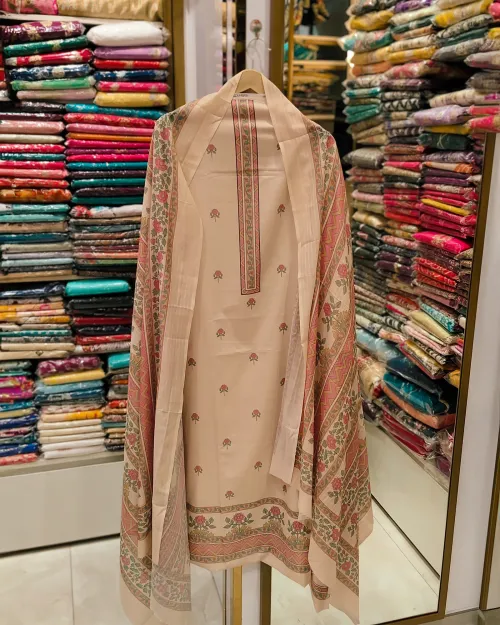 Light Cream Muslin Silk Unstitched Suit Set