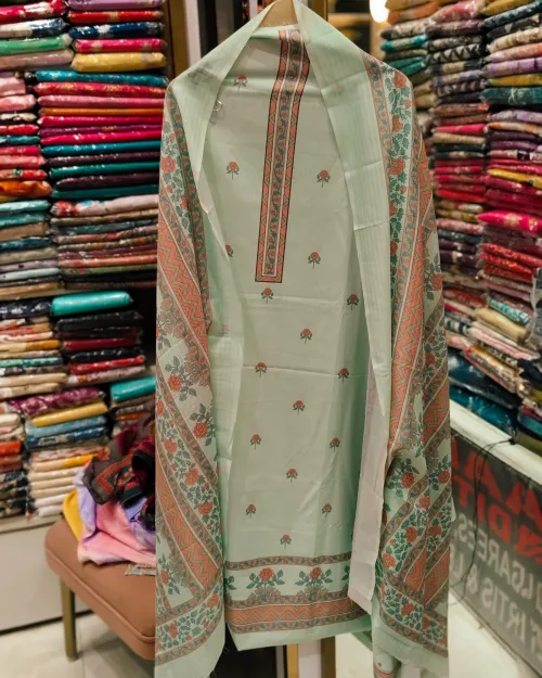 Ice Green Muslin Unstitched Suit Set