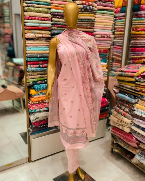 Pink Color Muslin Silk Unstitched Suit Set
