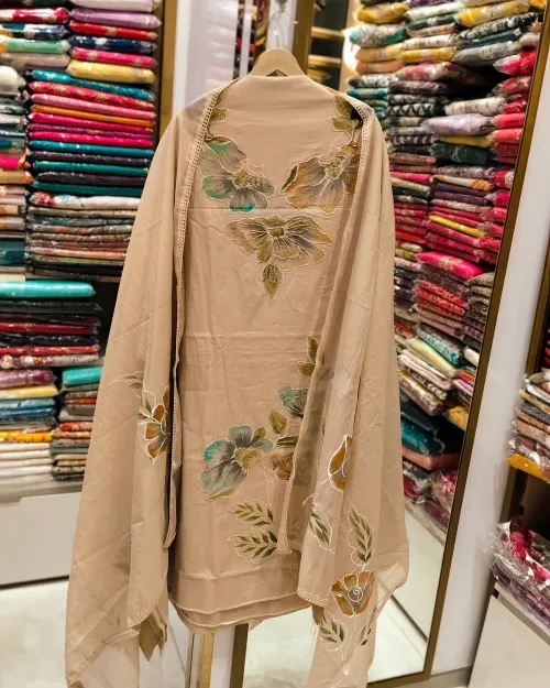 Light Cream Cotton Unstitched Suit Set