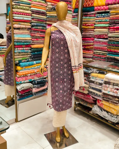 Blue Cotton Unstitched Suit Set