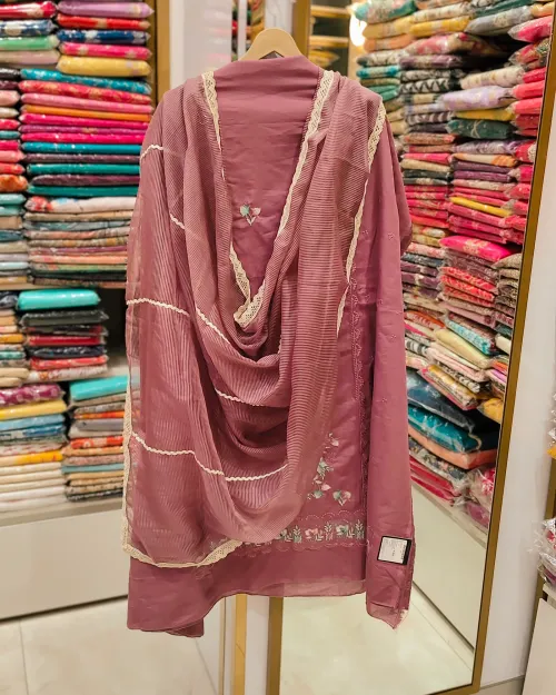 Light Purpal Cotton Unstitched Suit Set