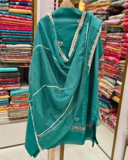 Rama Green Color Cotton Unstitched Suit Set