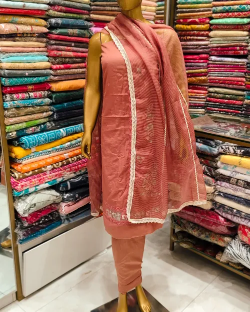 Rust Color Cotton Unstitched Suit Set