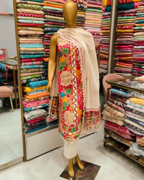 Red Colour Cotton Unstitched Suit Set
