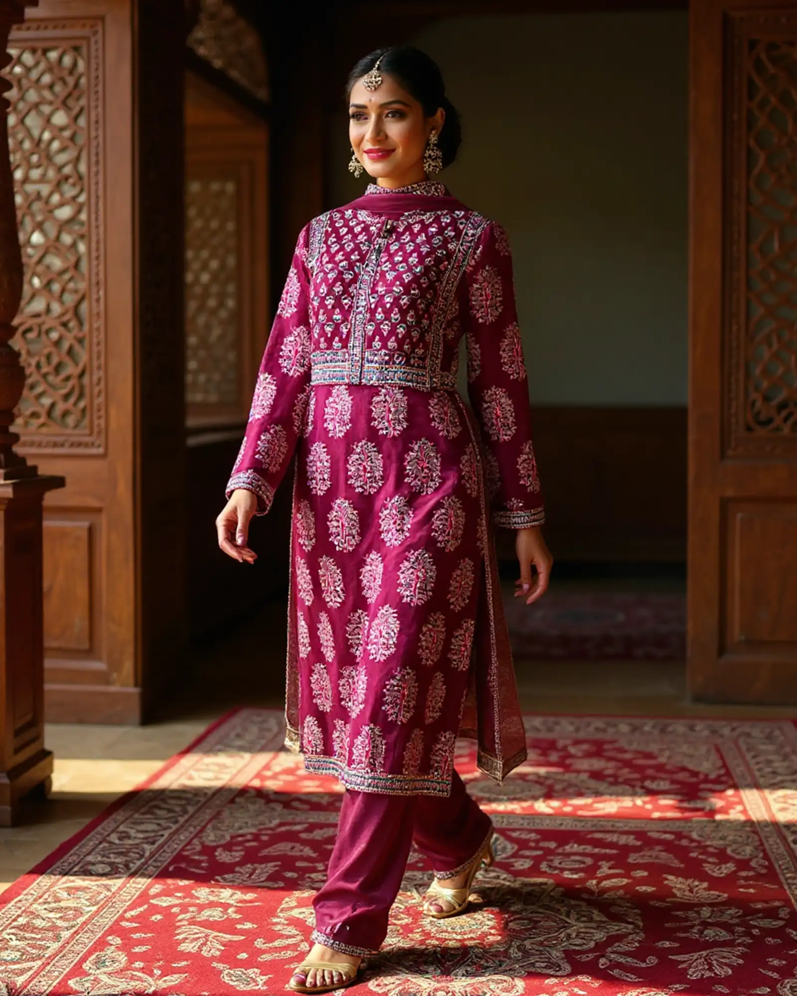 Royal Purple Cotton A-Line Kurta Pant Set