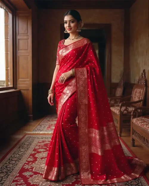 Maroon Banarasi Cotton Silk Saree with Zari Work