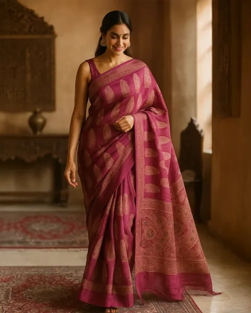 Mauve Modal Silk Saree in Grape Shade with Printed