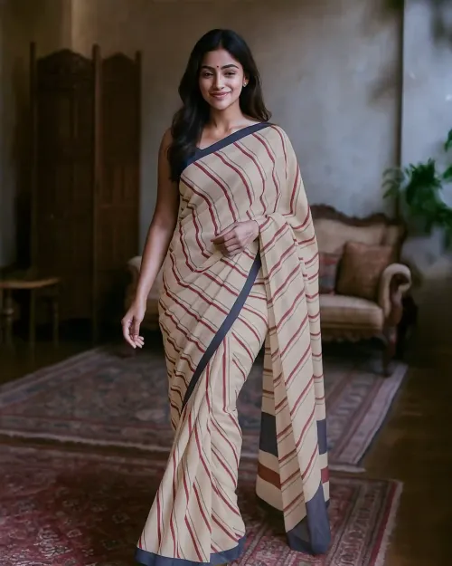 White Cotton Silk Lahariya Saree