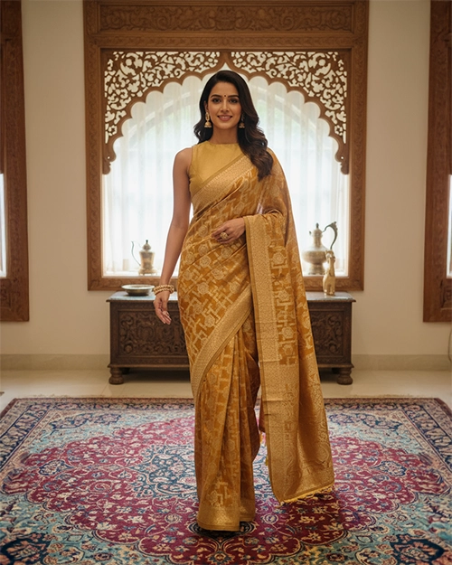 Rust Chanderi Cotton Saree with Zari Work