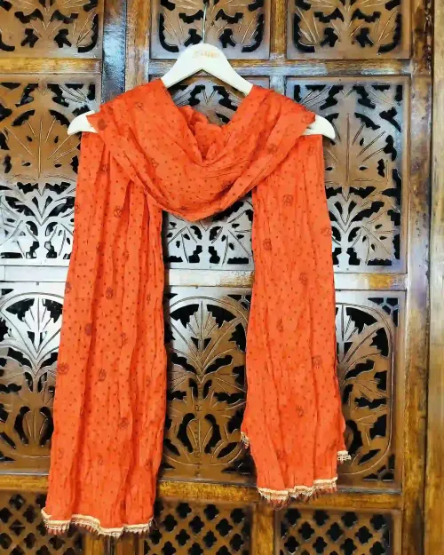 Orange Colour Printed Cotton Silk Dupatta