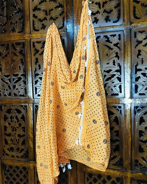 Light Yellow Printed Cotton Silk Dupatta