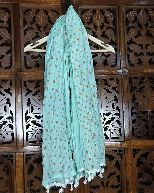 Ice Blue Printed Cotton Silk Dupatta