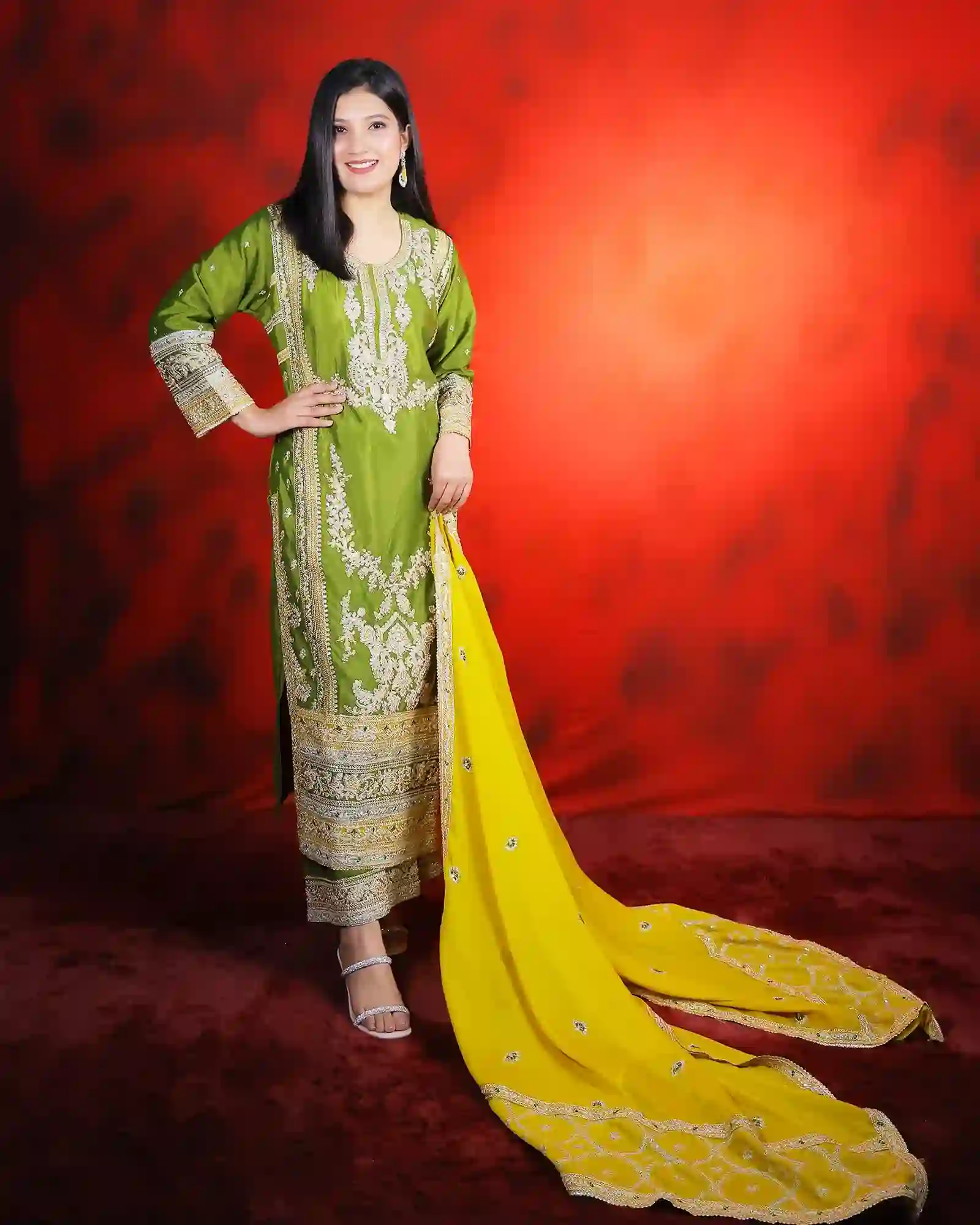 Green Color Full Stone Work Palazzo Salwar Suit