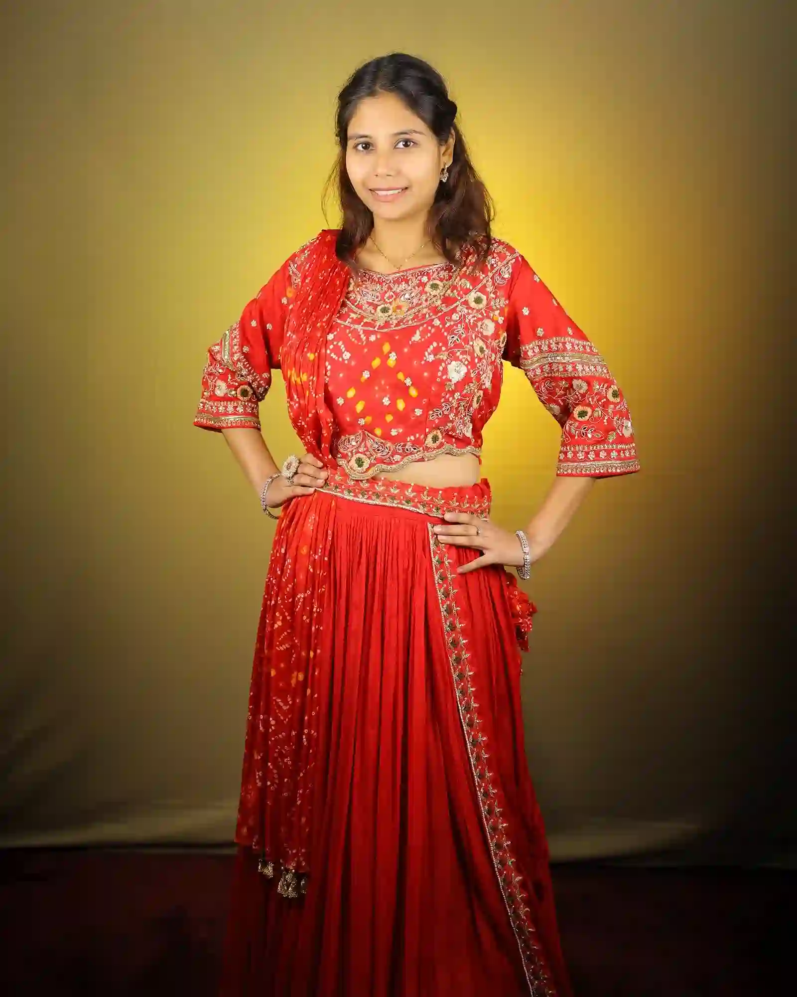 Red Color Saree Style Western Lehenga