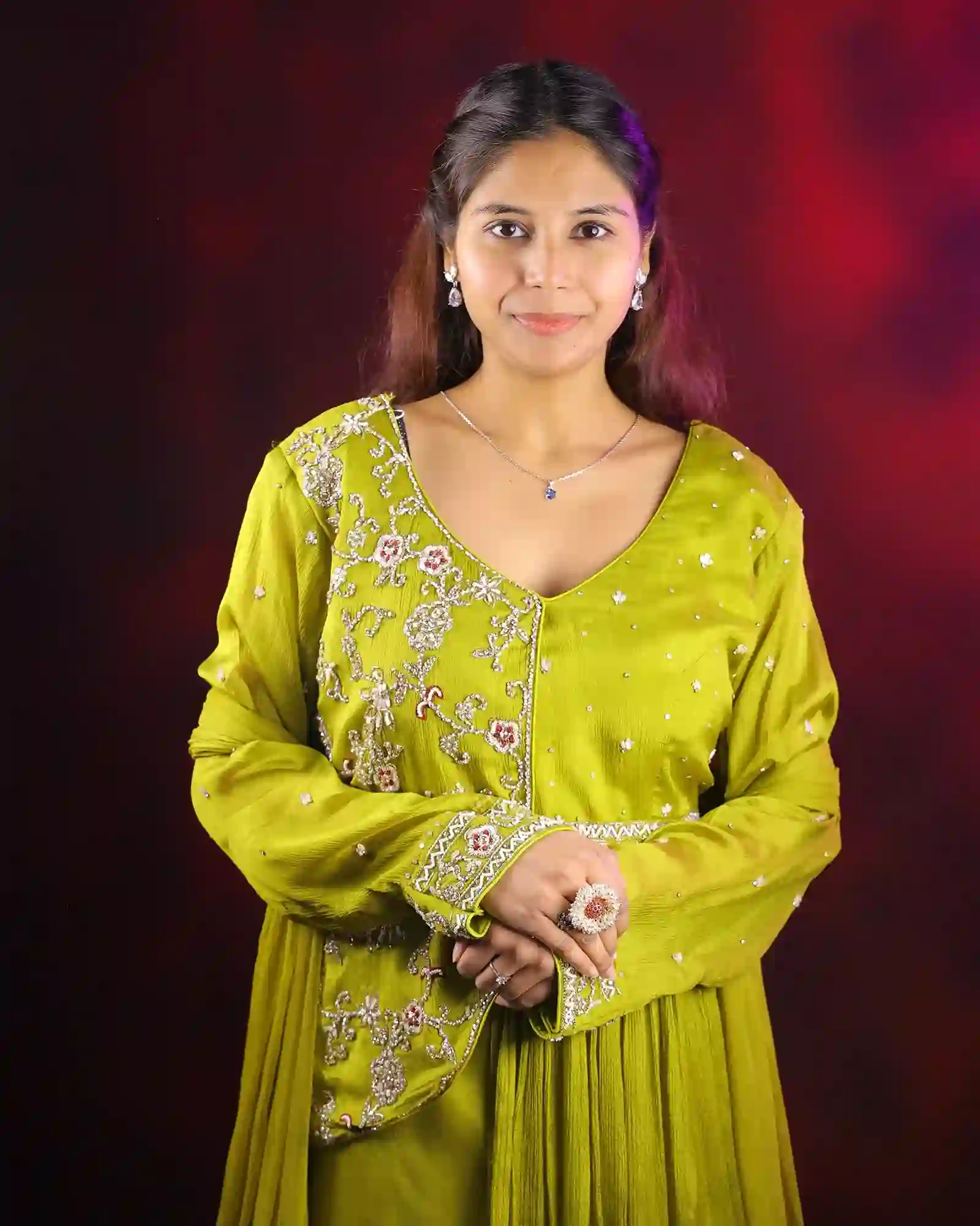 Green Color Indo Western Stone Work Gown