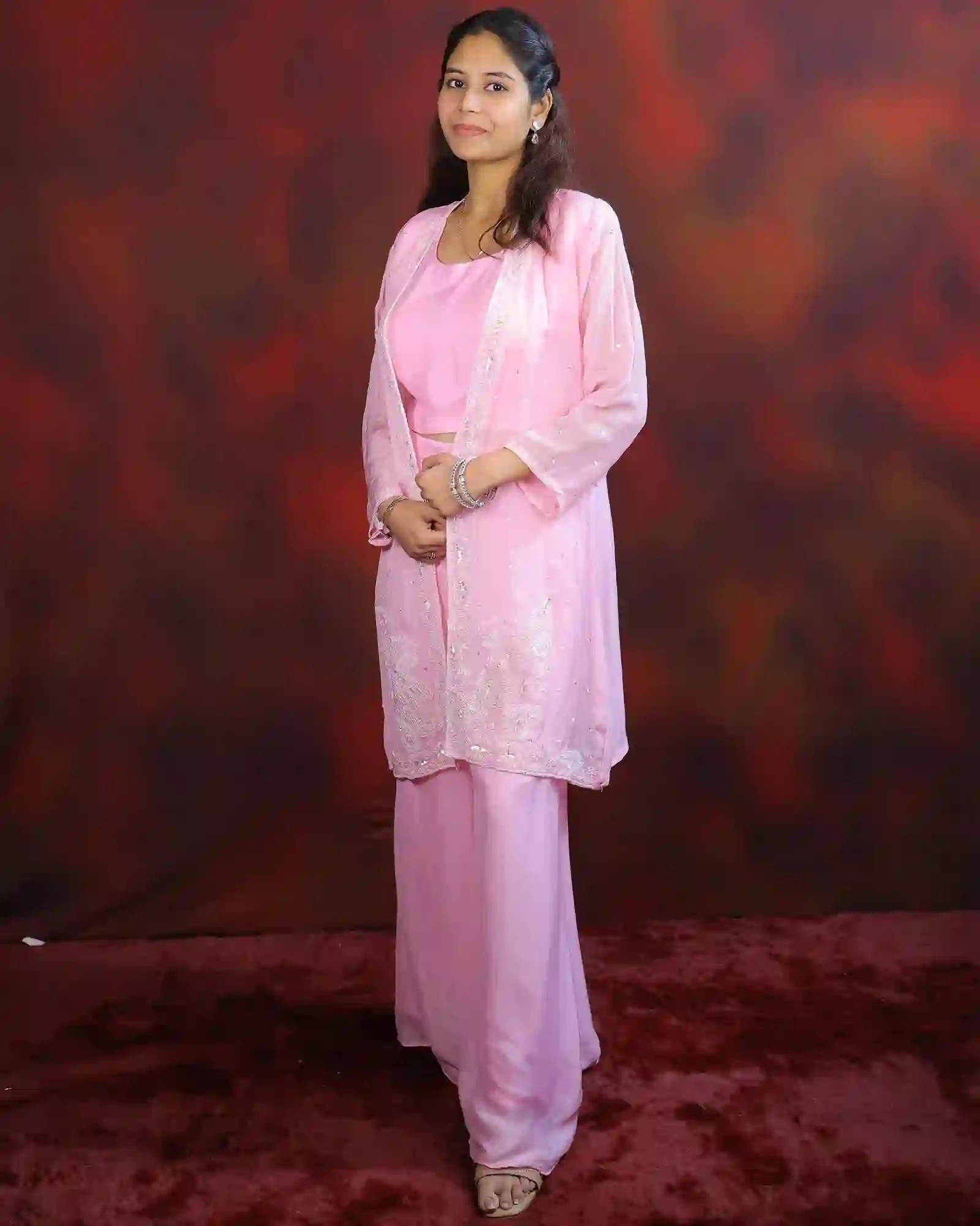 Light Pink Color Chiffon Crop Top With Palazzo