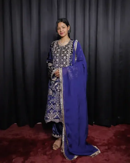 Navy Blue Fulzadi Work Velvet Suit