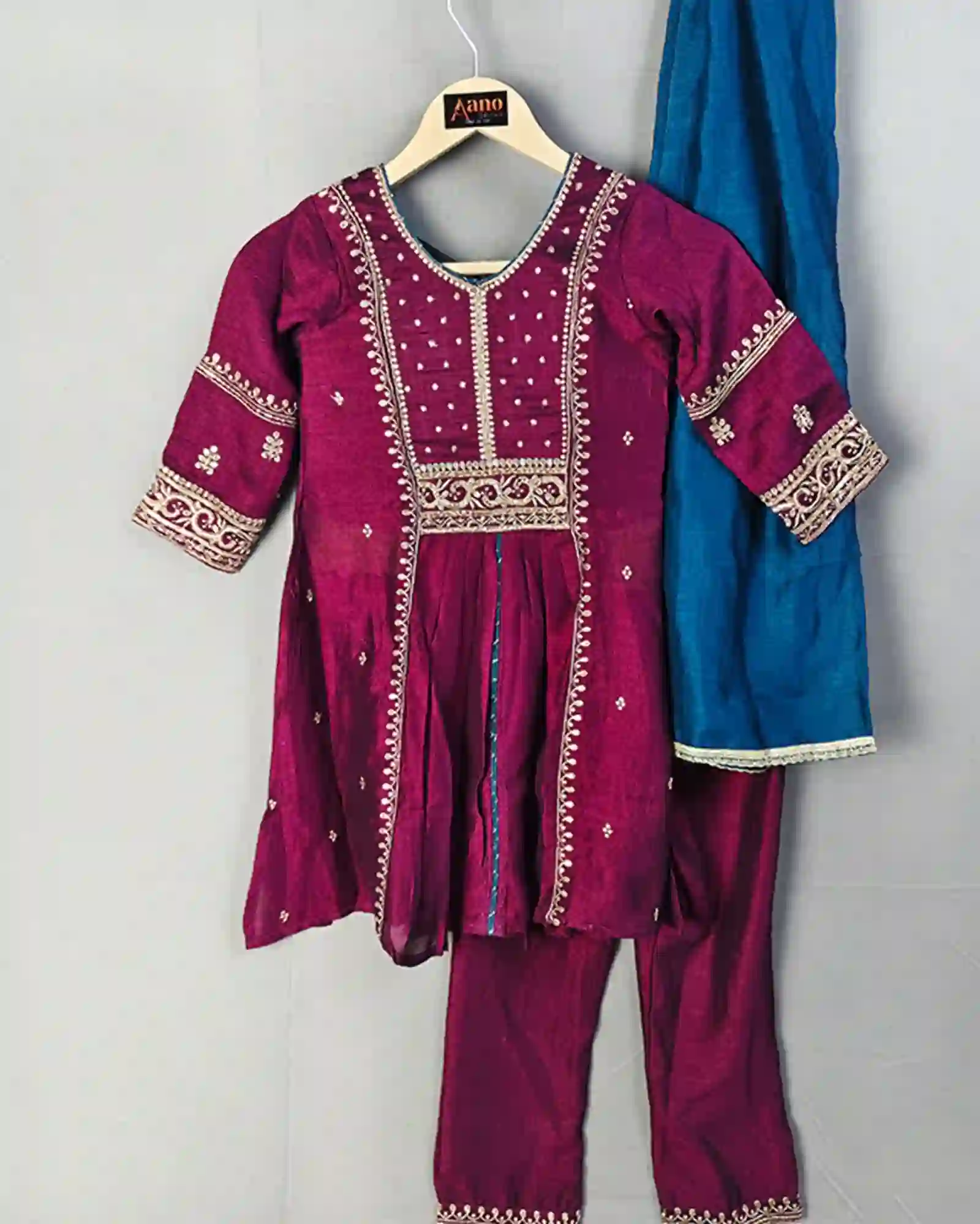 Purple Zari Work Anarkali Short For Kids