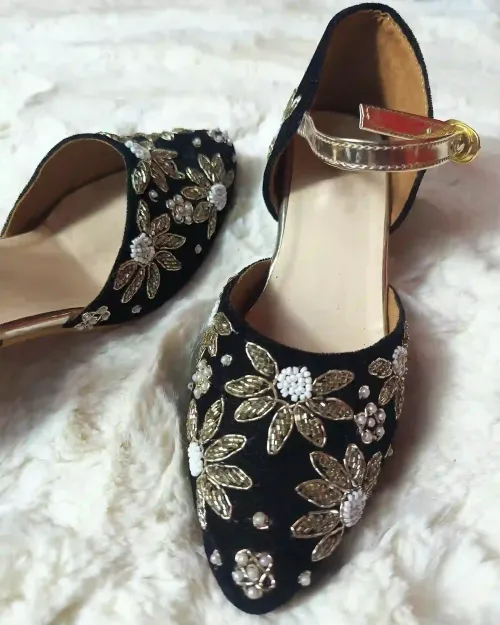 Black Stone Work Party Wear Sandals