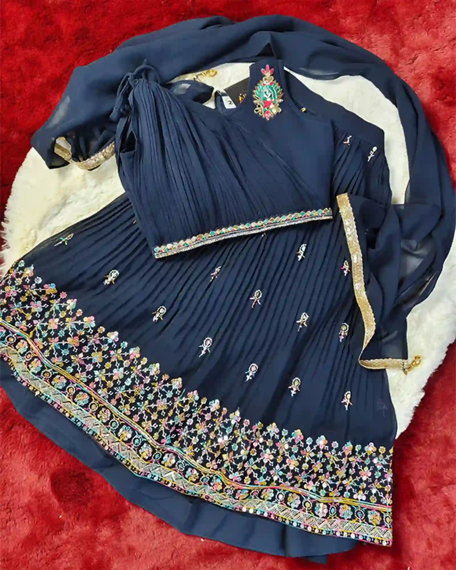 Navy Blue Georgette Lehenga For Kids