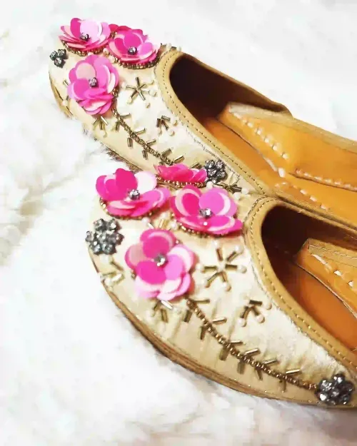 Golden Stone Work Jutis with Floral design