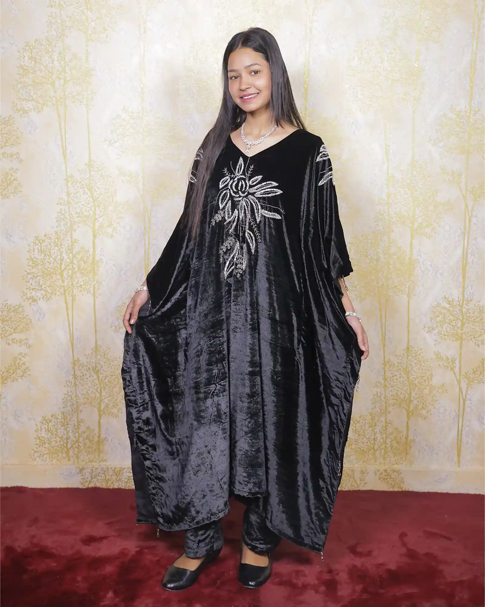 Black Color Silver Zari Work Velvet Suit