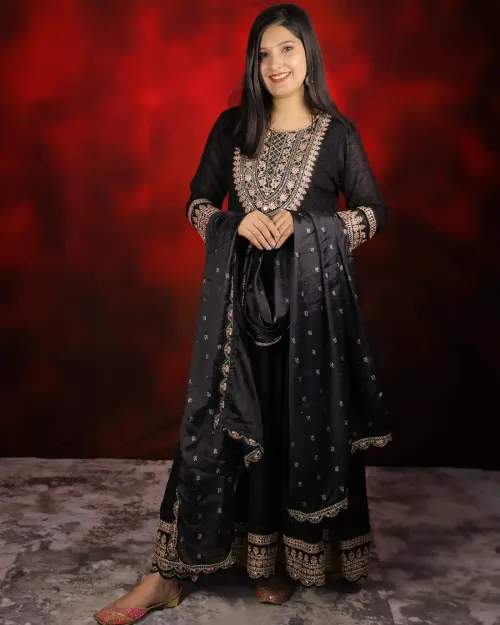 Black Chiffon Anarkali Suits
