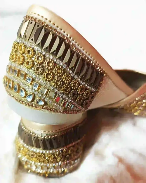 Golden Stone Work Party Wear Jutis