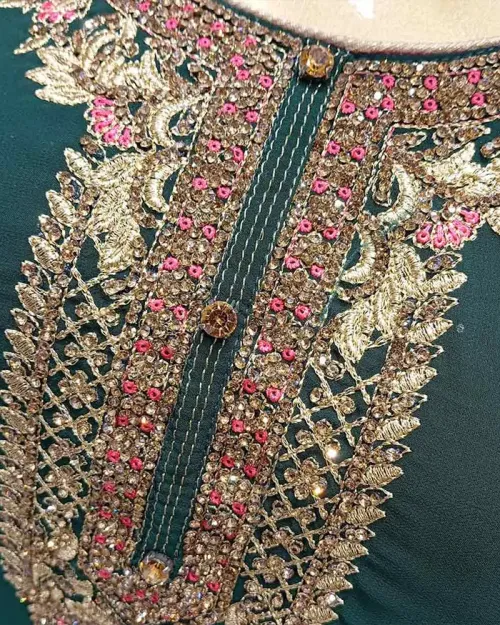 Dark Green Georgette Readymade Fabric Straight Suit