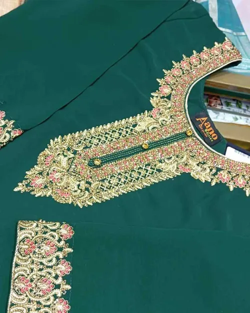 Dark Green Georgette Readymade Fabric Straight Suit