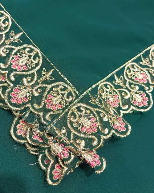 Dark Green Georgette Readymade Fabric Straight Suit