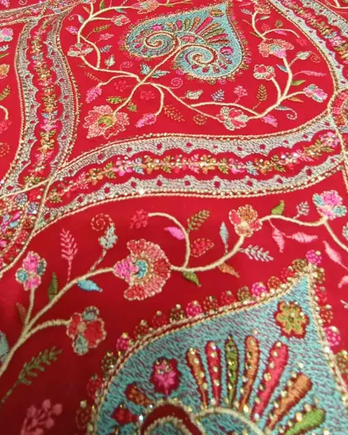 Red Color Georgette Full Kashmiri Work Saree