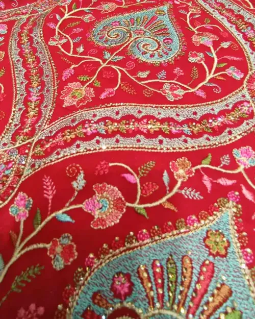 Red Color Georgette Full Kashmiri Work Saree