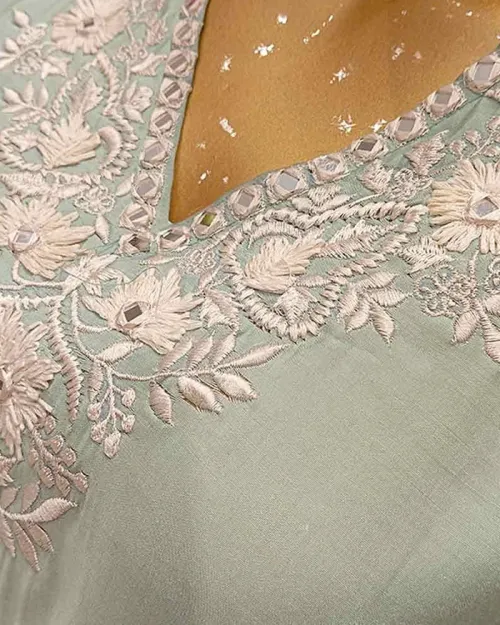 Light Sky Blue Neck Embroided Cotton Co Ord Set