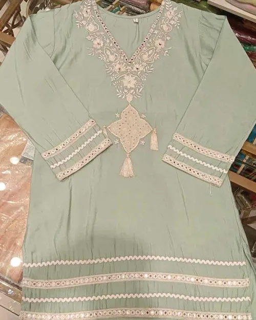 Light Sky Blue Neck Embroided Cotton Co Ord Set