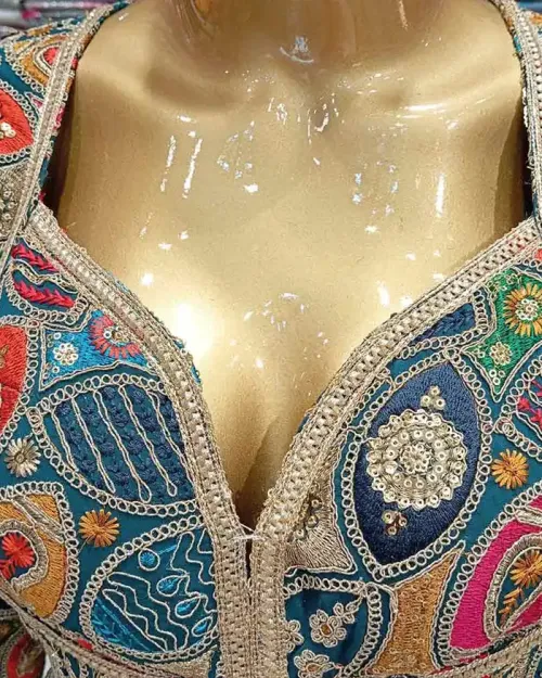Teel Blue Full Heavy Embroided Silk Fabric Gown