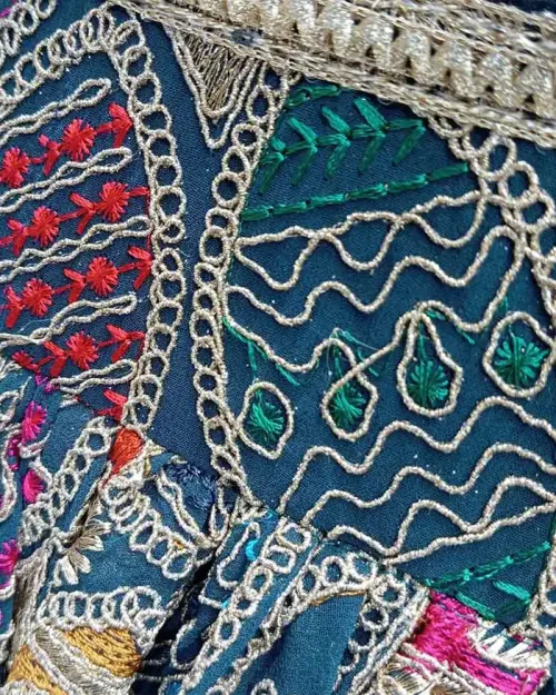 Teel Blue Full Heavy Embroided Silk Fabric Gown