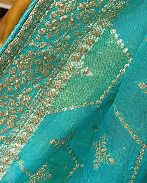 Firozi Banarasi Style Organza Fabric Suit